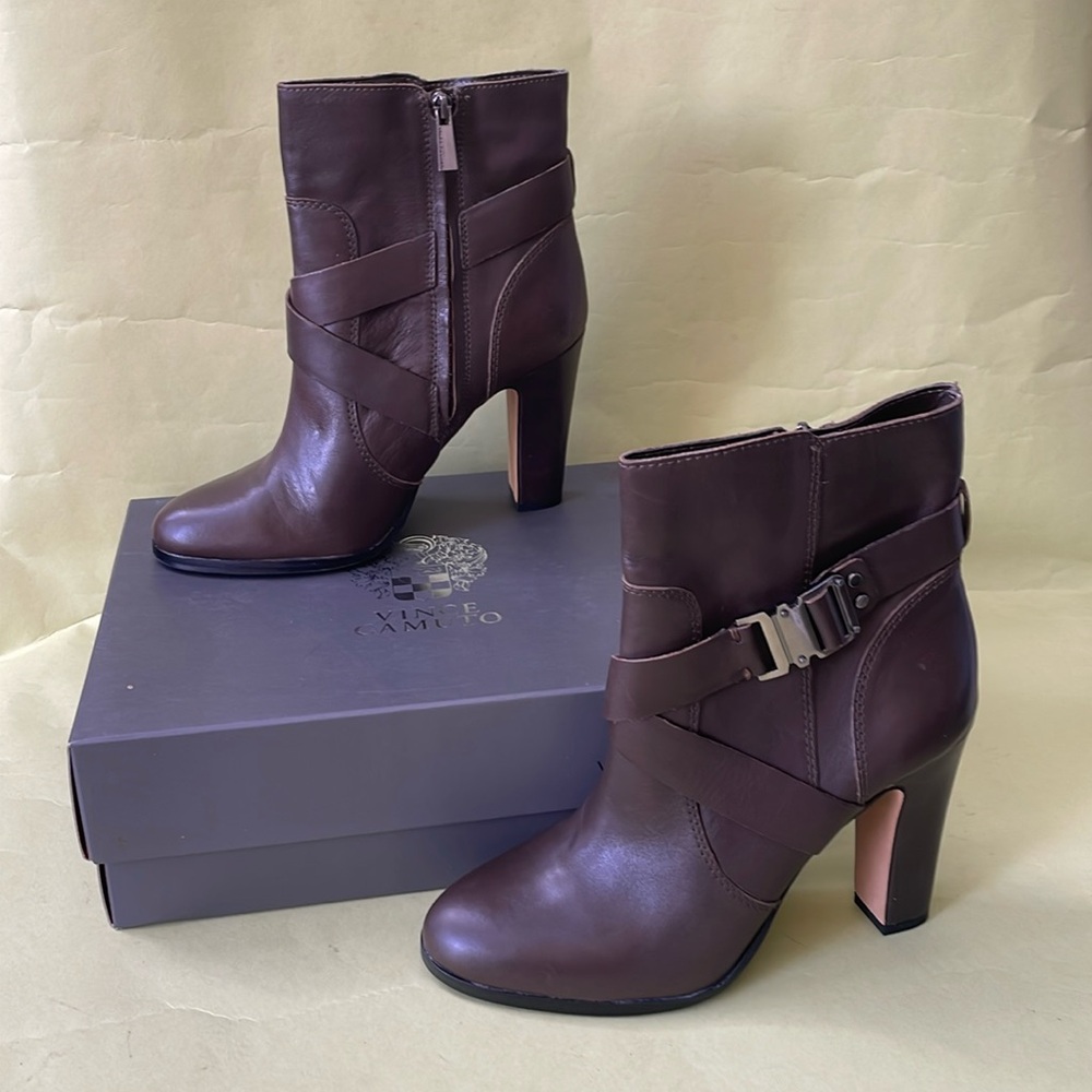 Brown Vince Camuto leather booties with buckles